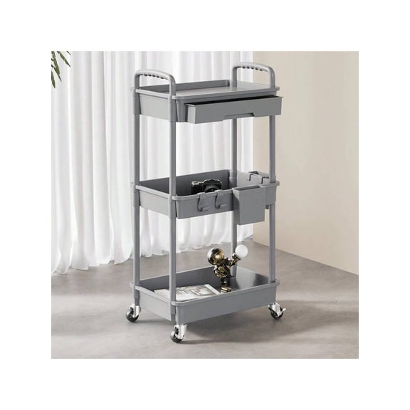 SPACEKEEPER 3-Tier Rolling Storage Cart with Drawers, Mobile Organizer Utility Cart for Kitchen, Bathroom, Living Room, Office & Outdoor Decor