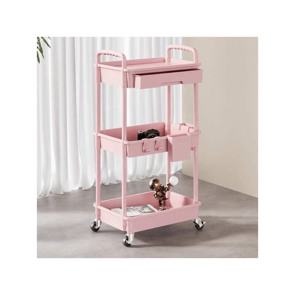 SPACEKEEPER 3-Tier Rolling Storage Cart with Drawers, Mobile Organizer Utility Cart for Kitchen, Bathroom, Living Room, Office & Outdoor Decor