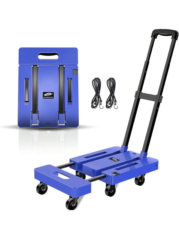Folding Hand Truck, 500 LB Heavy Duty Luggage Cart, Utility Dolly Platform Cart With 6 Wheels & 2 Elastic Ropes For Luggage, Travel, Moving, Shopping, Office Use