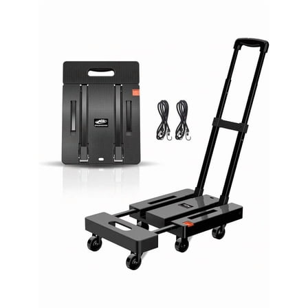 SPACEKEEPER Folding Hand Truck, 500 LB Heavy Duty Luggage Cart, Utility Dolly Platform Cart With 6 Wheels & 2 Elastic Ropes For Luggage, Travel, Moving, Shopping, Office Use