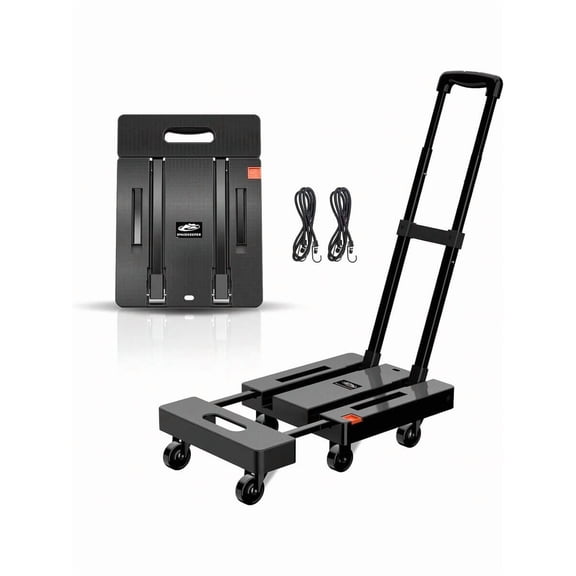 SPACEKEEPER Folding Hand Truck, 500 LB Heavy Duty Luggage Cart, Utility Dolly Platform Cart With 6 Wheels & 2 Elastic Ropes For Luggage, Travel, Moving, Shopping, Office Use