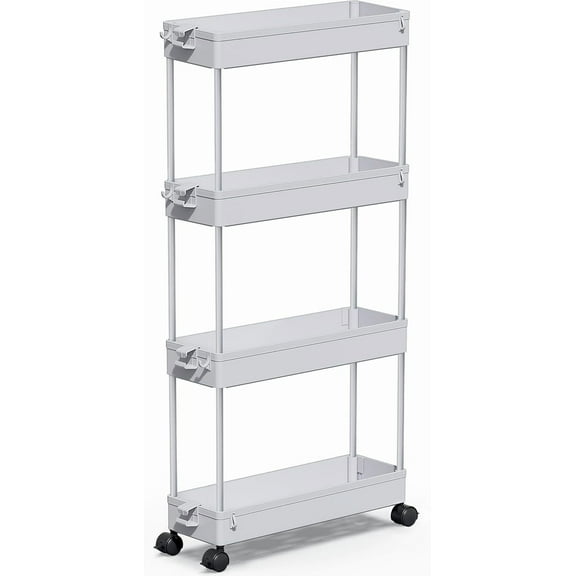 Slim Rolling Storage Cart 4 Tier Organizer Mobile Shelving Unit Utility Cart Tower Rack for Kitchen Bathroom Laundry Narrow Places, Black