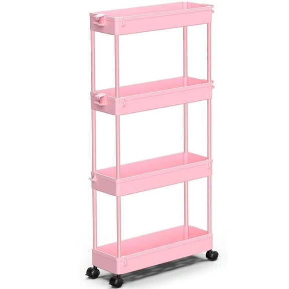 SPACEKEEPER Slim Rolling Storage Cart 4 Tier Bathroom Organizer Mobile Shelving Unit Utility Cart Tower Rack For Kitchen Laundry Narrow Places