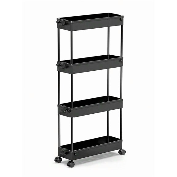 SPACEKEEPER Slim Rolling Storage Cart 4 Tier Bathroom Organizer Mobile Shelving Unit Utility Cart Tower Rack For Kitchen Laundry Narrow Places