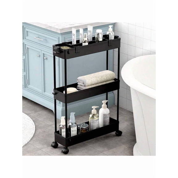 SPACEKEEPER Slim Rolling Storage Cart - Mobile Utility Shelving Unit | Slide-Out Storage Shelves | Room/Bathroom Decor | For Kitchen, Living Room, Bathroom & Laundry Room