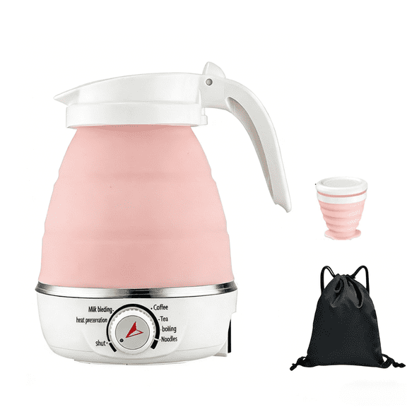 SpaceMuse 600ML Portable Foldable Electric Kettle, Small Collapsible Heating Water Boiler for Coffee Tea, Fast Water Kettle, Pink