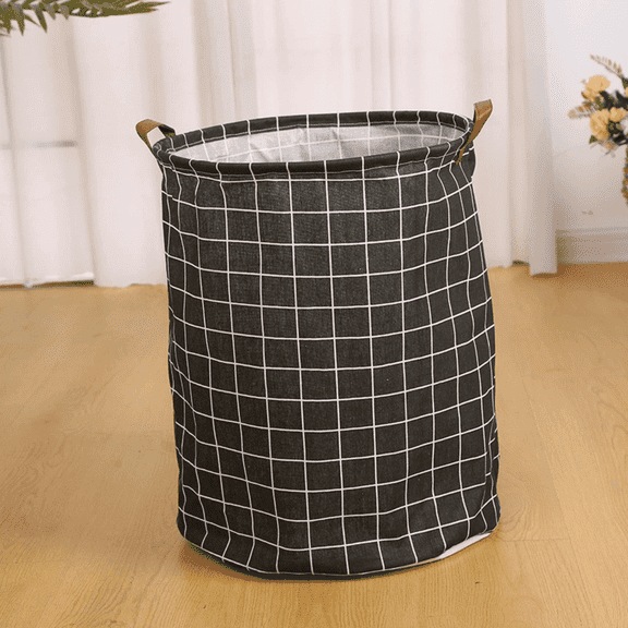 SpaceMuse 80L Laundry Hamper, Large Collapsible Canvas Storage Baskets, Freestanding Waterproof Clothes Hamper with Easy Carry Handles for Laundry Room, Bedroom, Bathroom, Dorm, Black Checks