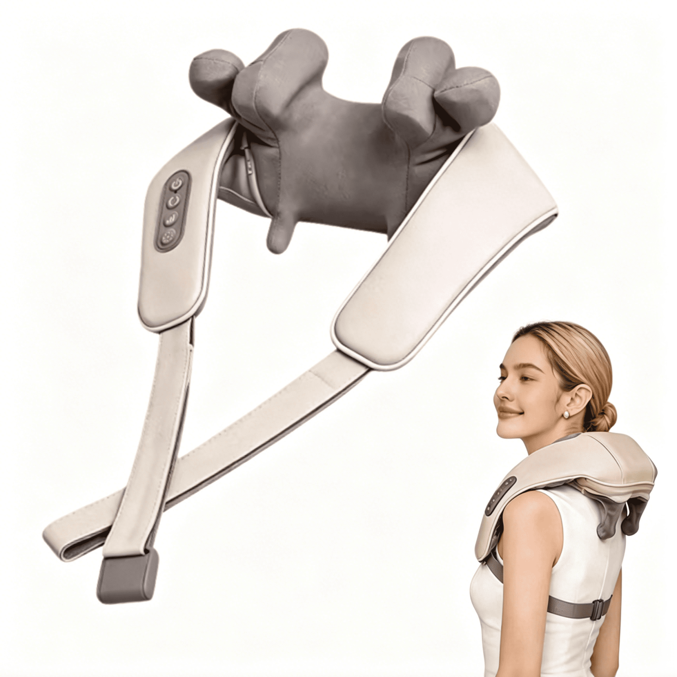SpaceMuse Cordless Shiatsu Back Neck Massager with Heat, Deep Kneading for Shoulder Muscle Relief, Portable for Home, Office, Car, Ideal Gift for Men&Women, Mom&Dad, Beige