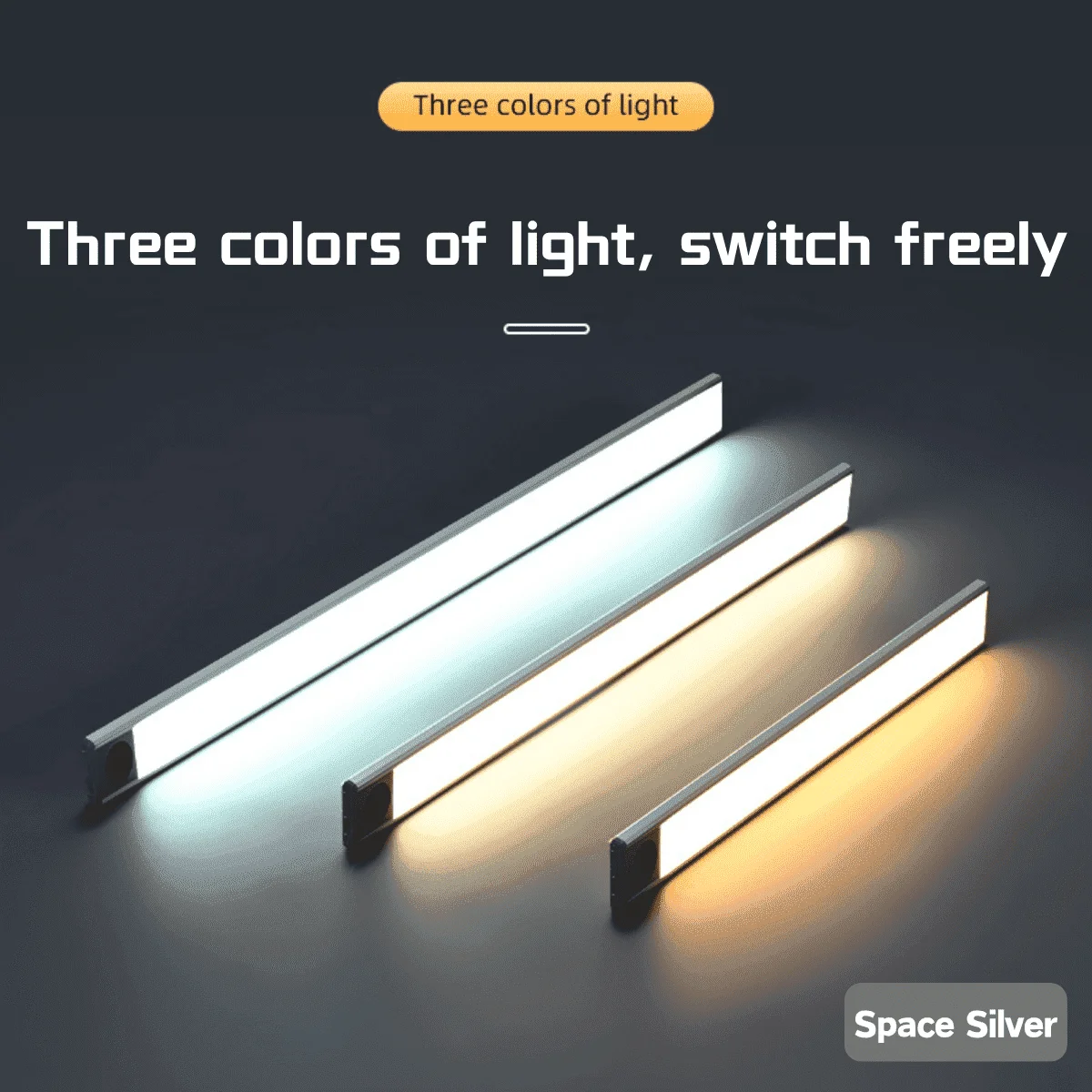 SPACEMUSE LED Under Cabinet Lighting, Remote Control Motion Sensor Light Indoor, 3 Color Temperatures & Dimmable, Rechargeable Magnetic Under Counter Lights for Kitchen, Bedroom, Stairs Silver