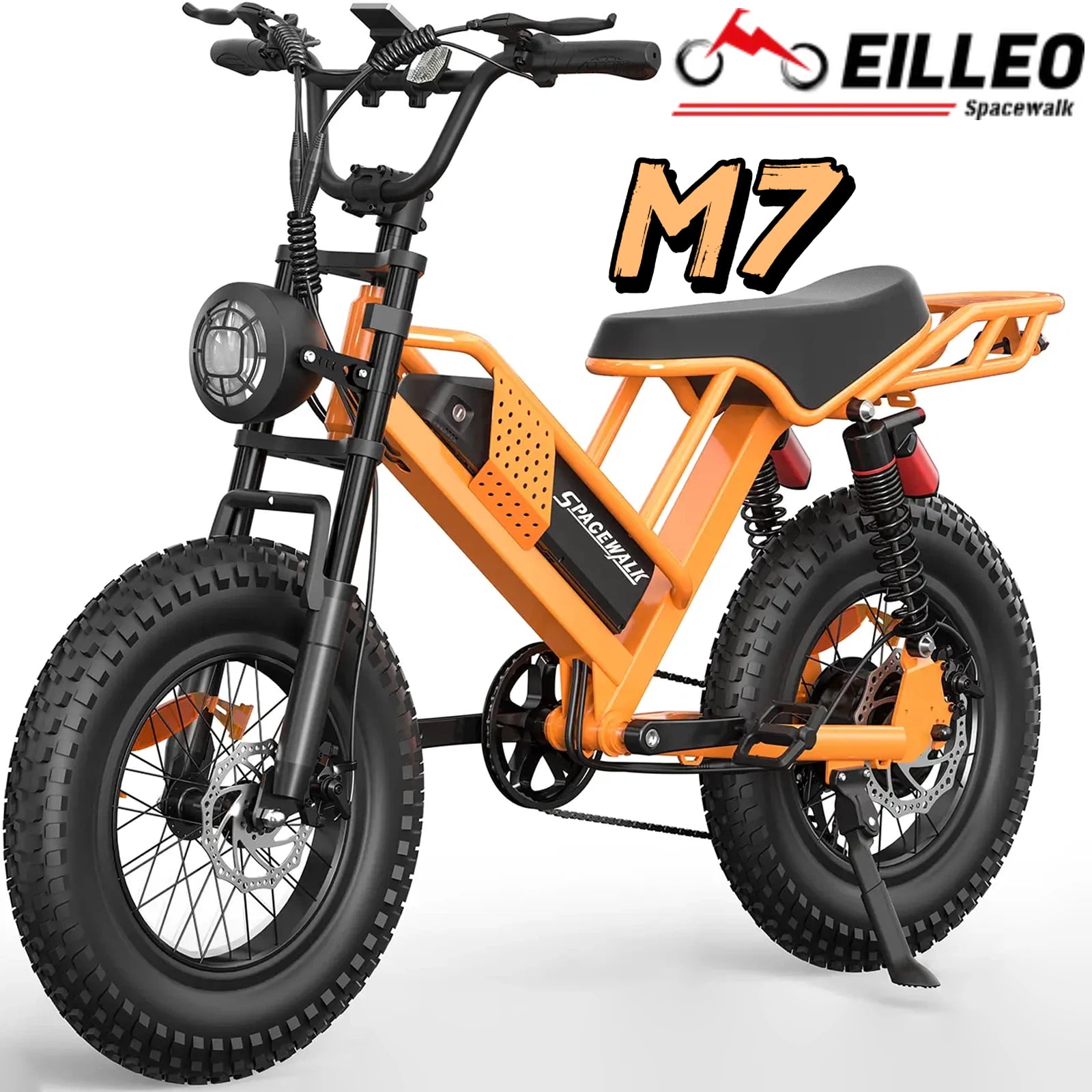 SPACEWALK M7 Electric Bike for Adults–750W Motor,20"x4" Fat Tires,24.9MPH Top Speed, 48V 15Ah Removable Battery,Dual Front & Rear Suspension,Orange