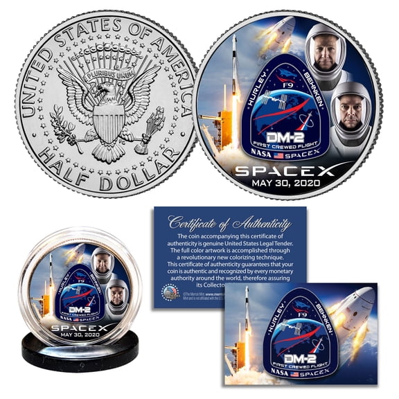 SPACEX ASTRONAUTS Falcon 9 Rocket Carrying Crew JFK Half Dollar U.S. Coin