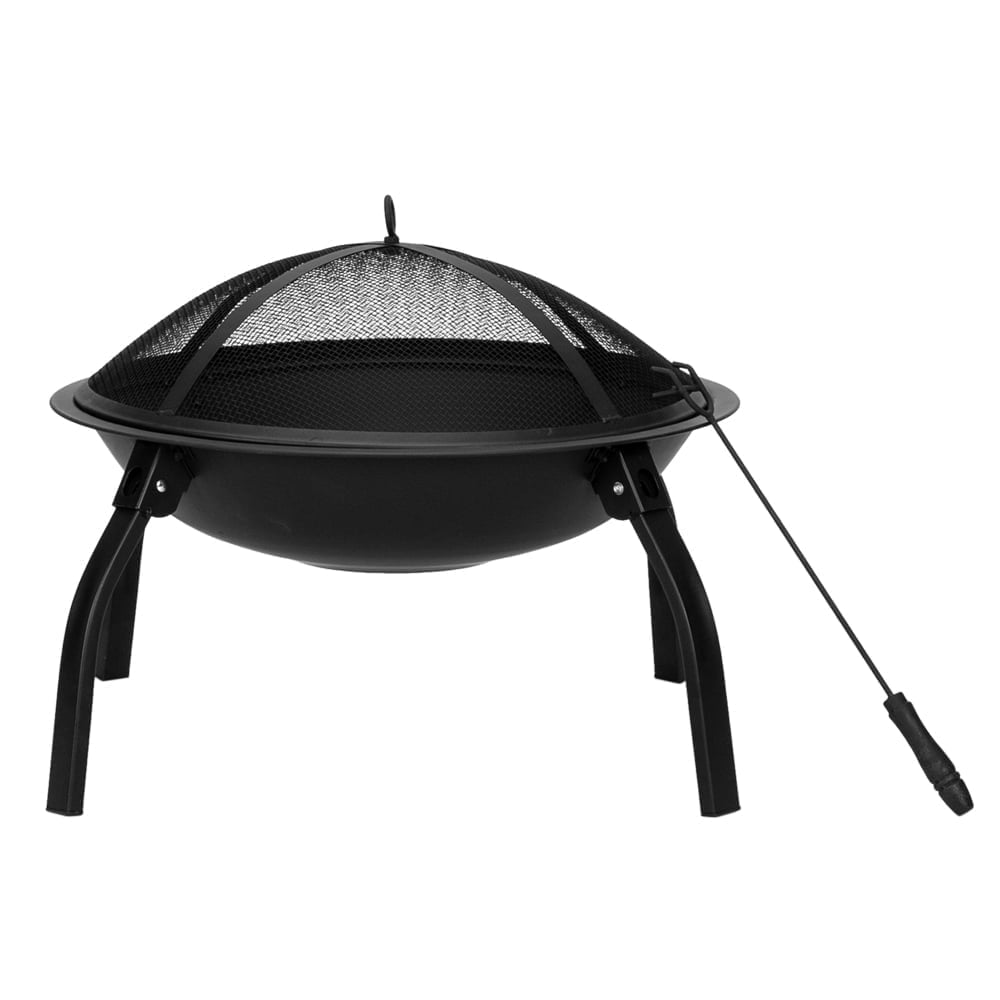 Spaco 22" Four-legged Folding Iron Fire Pot with Spark Screen, Fire Pit with Heat-resistant Iron Construction for Outdoor Parties, Black