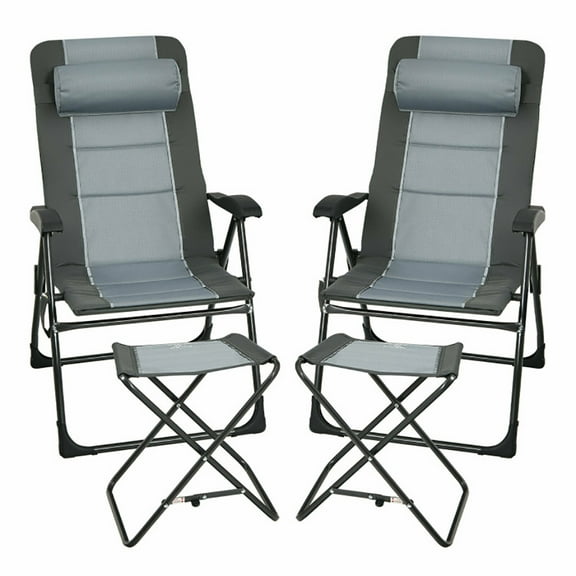 SPACO 7 Position Adjustable Reclining Backrest Beach Chair- 2 Pack, Gray