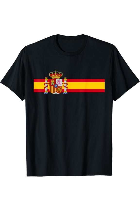 SPAIN NATIONAL FLAG ESPANA COLOR BAND MADRID BARCELONA T-ShirtMen and women, Black T-shirt, size: Extra large