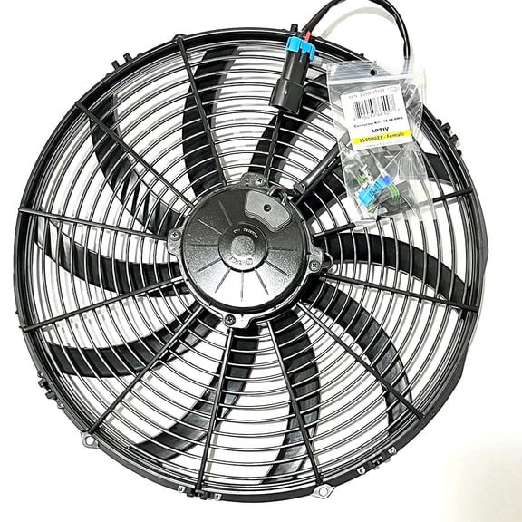 SPAL 30102050 16" Fan Sealed Puller Curved Blades 2024 CFM 12 Volt Cooling Replacement for Thermo King Tripac APU Evolution Carrier Condenser 78-2050 30102049 w Mating Connector Kit