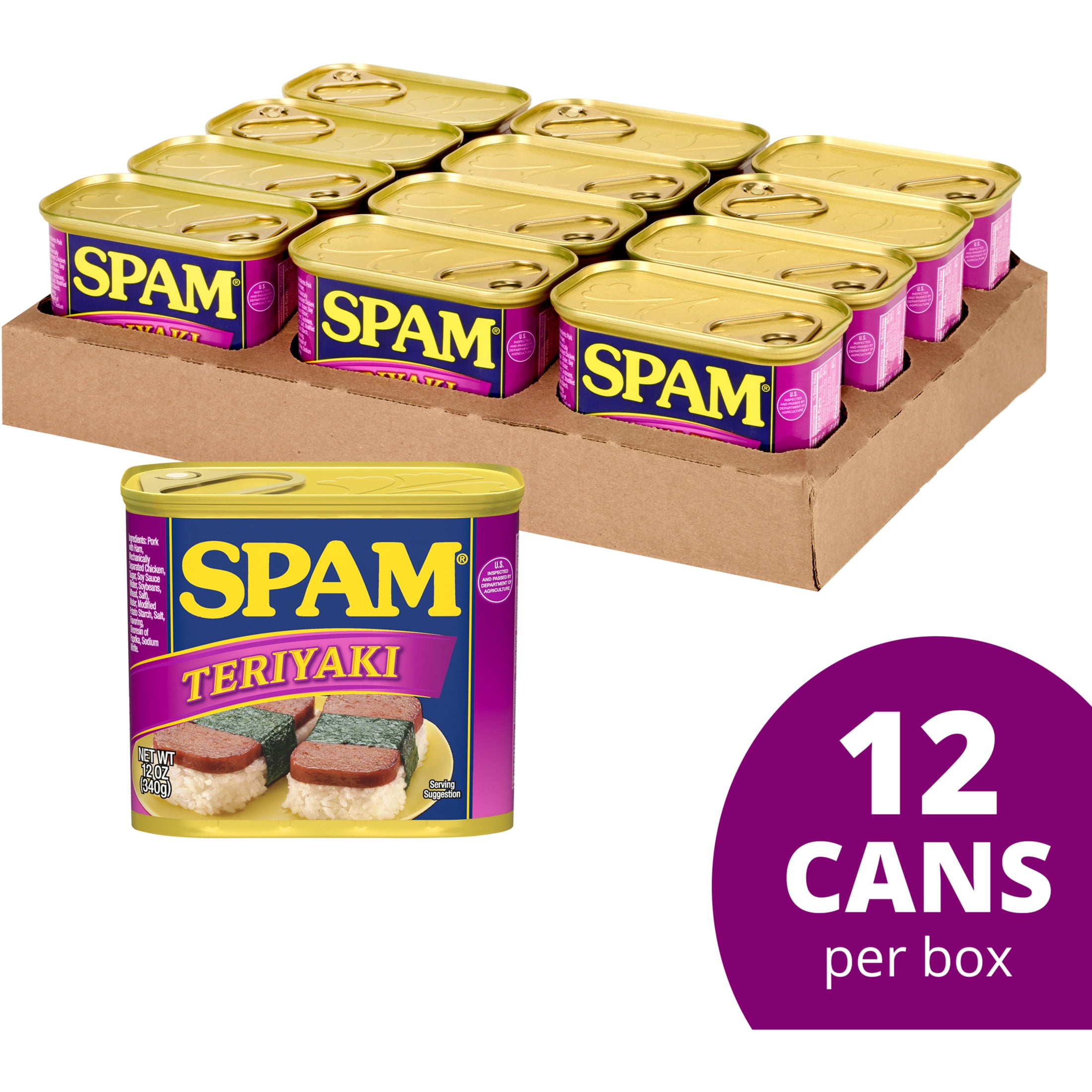 SPAM Teriyaki, Shelf-Stable Meat, 12 oz Aluminum Can (12 Pack