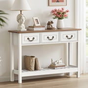 SPANSPACE Farmhouse Console Table with 3 Drawer, 47 Entryway Table with Open Storage Shelf, Narrow Long Sofa Table for Living Room, Hallway, Behind Soft, Couch , White