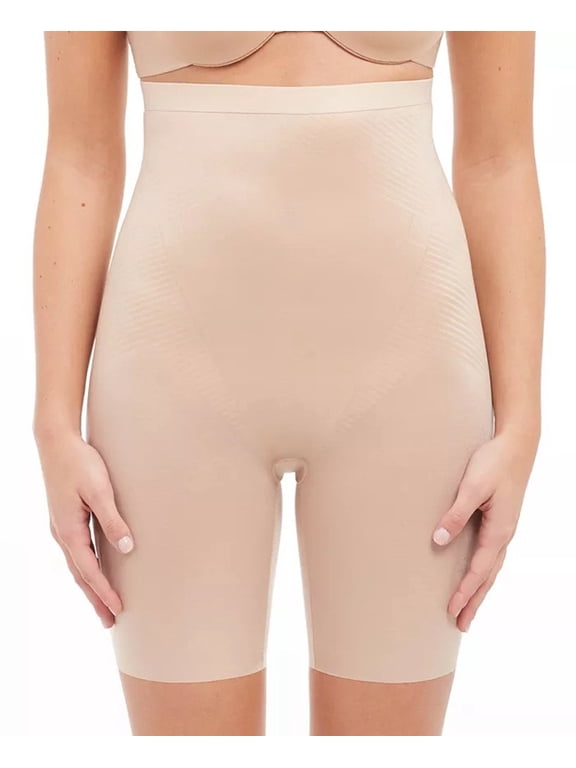 High-Waisted Mid-Thigh Short - 10233R (Champagne Beige, XL)
