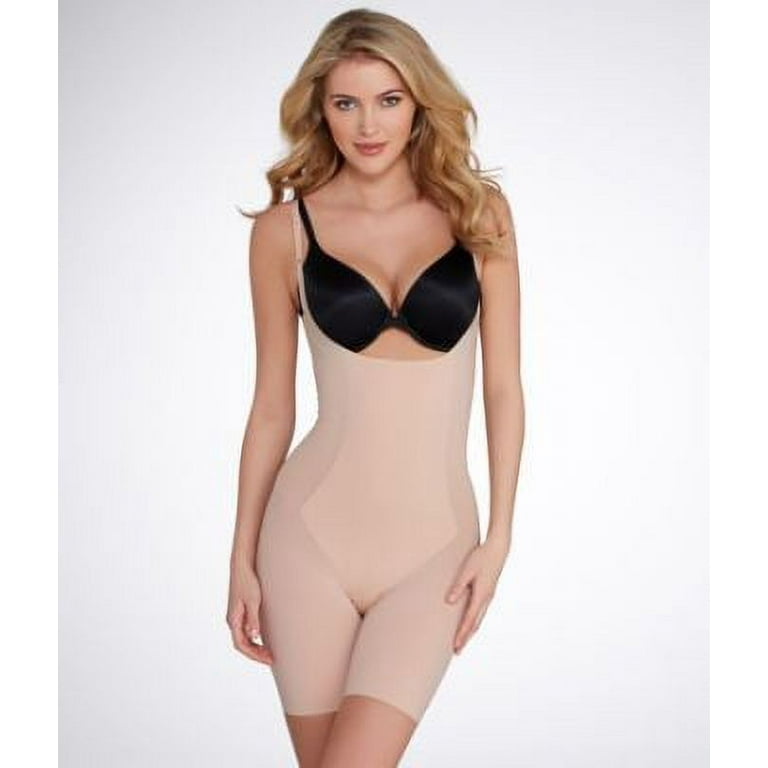 SPANX® womens Open-Bust Mid-Thigh Bodysuit Shapewear, S, Brown 