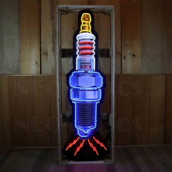 SPARK PLUG NEON SIGN IN SHAPED STEEL CAN  9SPARK