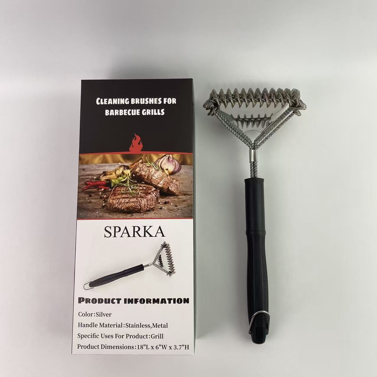 SPARKA Cleaning brushes for barbecue grills – Safe BBQ Brush for Grill – 18'' Stainless Grill Grate Cleaner - Safe Grill Accessories for Porcelain/Gas/Charcoal Grill – Gifts for Grill Wizard