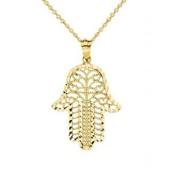 SPARKLE CUT FILIGREE HAMSA PENDANT NECKLACE IN GOLD (YELLOW/ROSE/WHITE) : 14K Pendant with 18" chain