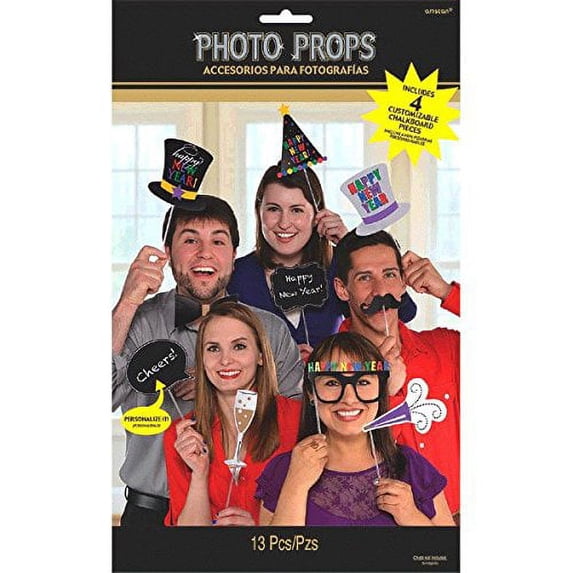SPARKLING NEW YEAR AMSCAN PHOTO PROP KIT (14 PIECE PER PACK), MULTICOLOR, ONE SIZE