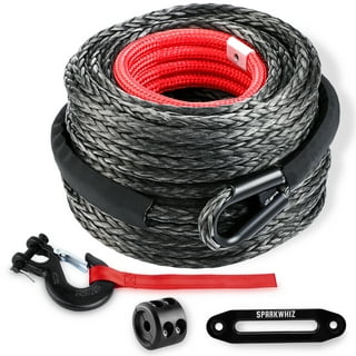 1/2or 3/8 100' Synthetic Winch Line Cable Rope+Hook+Snatch Block