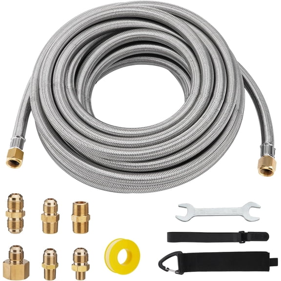 SPARKWHIZ 36Ft High Pressure Propane Hose Extension, 1LB Propane Tank Regulator Connection to 3/8" Female Flare Thread, Fittings with Conversion Coupling kit for BBQ Grill, Fire Pit, Heater