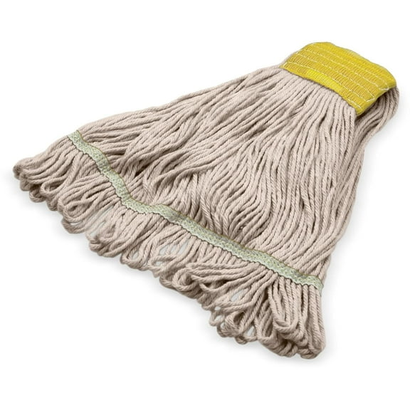 SPARTA 369513B00 FLO-PAC Cotton Mop Head, Loop-Ended, 5 Inch Color-Coded Yellow Headhand for Organized Cleaning, Small - 30 Inches Long, Tan with Yellow Band