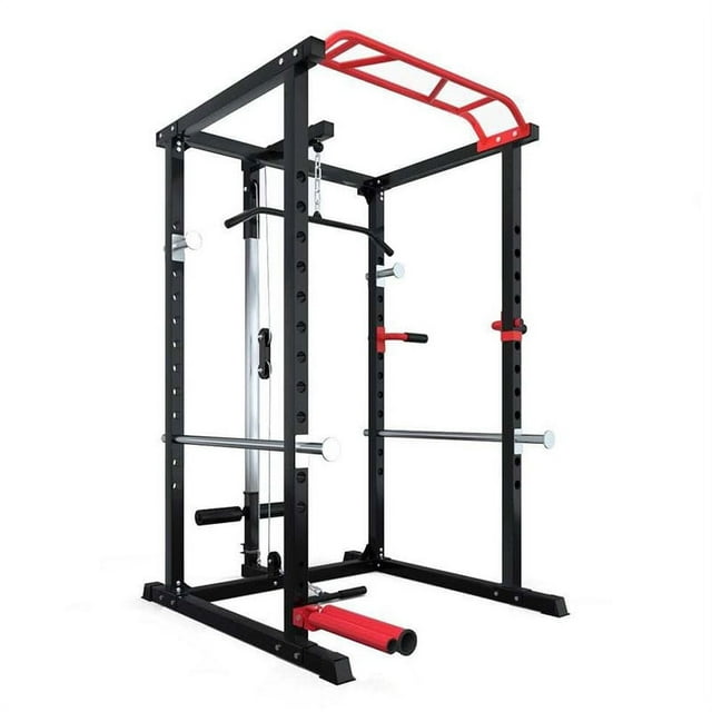 SPARTAN 1500 Lb. Capacity Exercise Power Cage Rack with Lat pull down, J-hook, Pulley system, Squat Rack with Landmine and Safety Bar