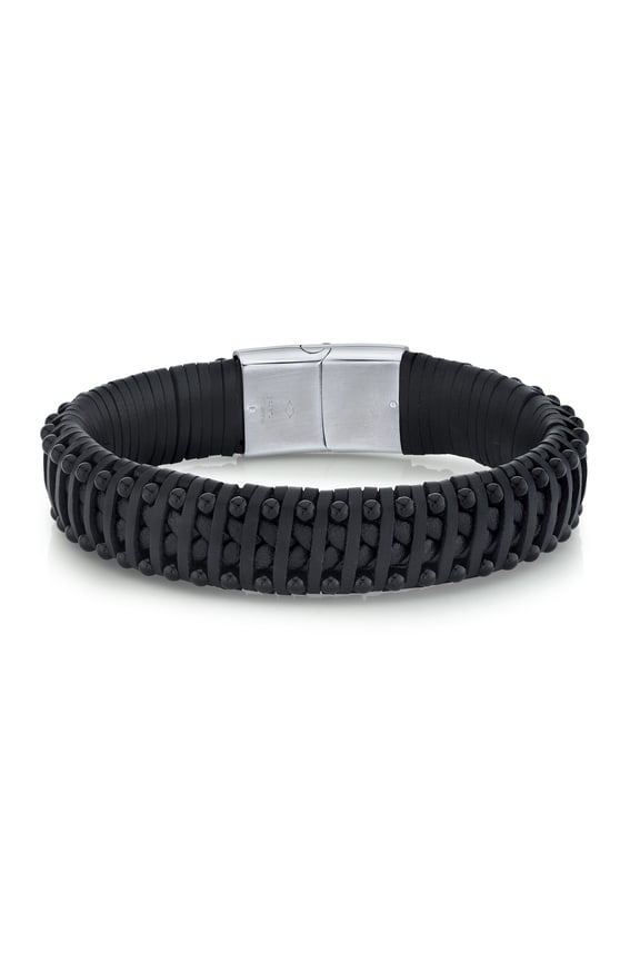 SPARTAN Agate and Black Leather Men's Bracelet