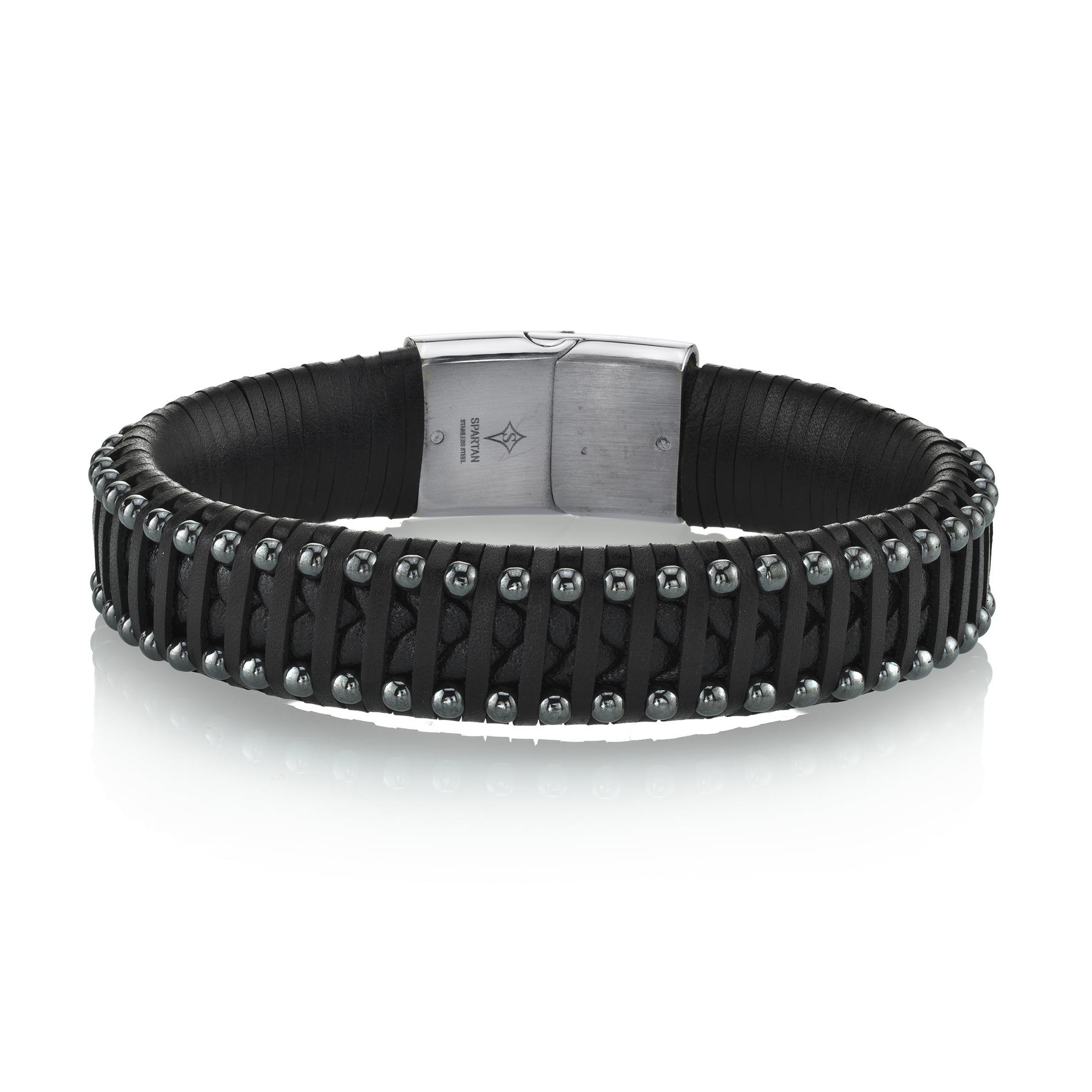 SPARTAN Hematite Bead and Leather Men’s Bracelet