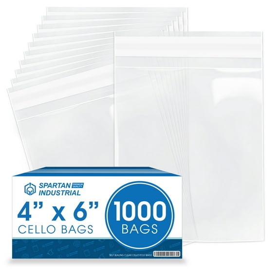 SPARTAN INDUSTRIAL - 4" X 6" (1000 Count) Crystal Clear Resealable Cello Poly Bags for Bracelet Packaging, Gifts, Party Treat Bags - Self Seal & Reinforced