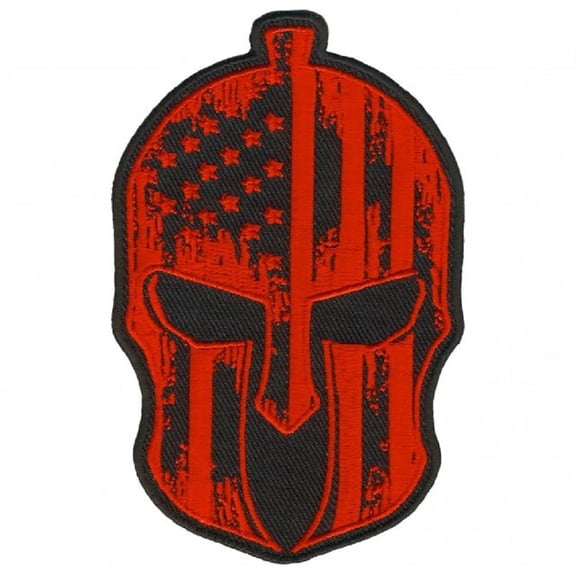 SPARTAN WARRIOR RED FLAG LARGE PATCH - Skull Shape USA Flag, Patriotic Iron-On Heat Sealed / Sew-On PATCH - 7.5" x 12"