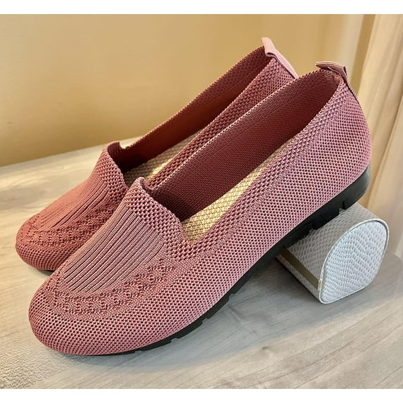 SPATI Women's Knitted Casual & Dress Flat Loafers, Slip-On Breathable Mesh Walking Shoes, Round Toe