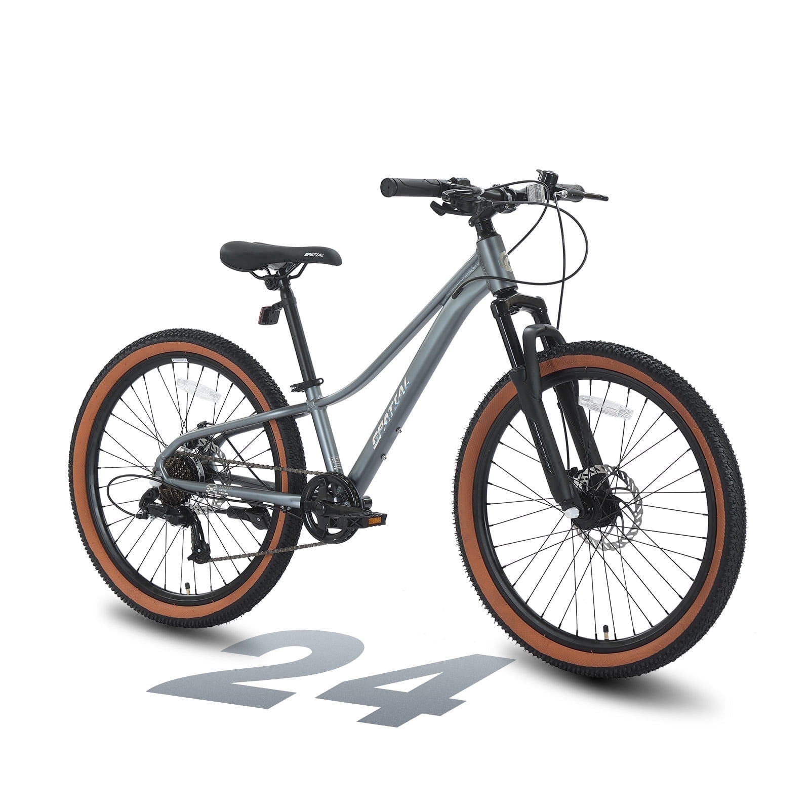 SPATIAL 24 inch 2.0 Mountain Bike,7-Speed Gears MTB Mountain Bikes,Aluminum Frame Dual Disc Brakes,Gray