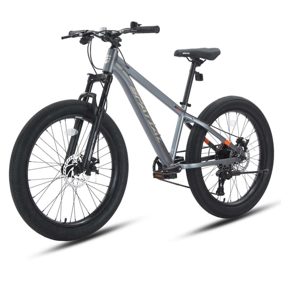 SPATIAL 24 inch Pro Fat Mountain Bike,8-Speed Gears MTB Mountain Bikes,Aluminum Frame Dual Disc Brakes,Light Gray