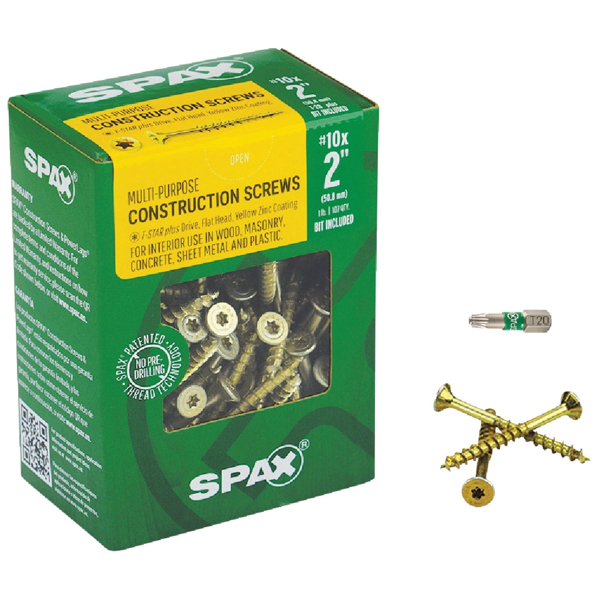 SPAX #10 x 2" Interior Flat Head Wood Screws Construction Torx T-Star Plus Pack of 5/535 Total /107 EA Pack Bit Included Countersunk Flush Finish