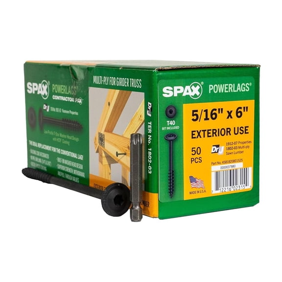 SPAX 5/16" x 6" Exterior Washer Head Structural Wood Lag Screws Powerlags Torx T-Star (50 EA) Bit Included Heavy Duty Rust Resistant