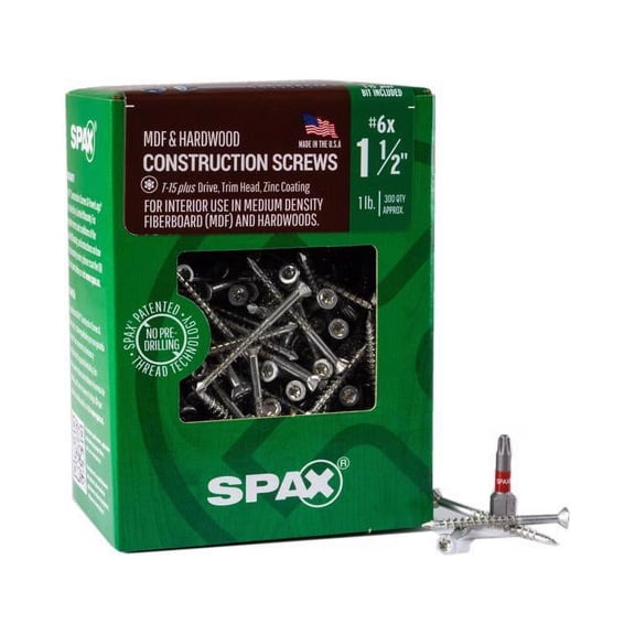SPAX #6 x 1-1/2 In. T20 Plus Trim Head Zinc (Interior) MDF Cabinet Screw (300 Ct.)