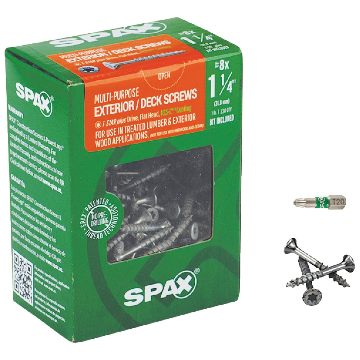 SPAX #8 x 1-1/4" Exterior Flat Head Deck Wood Screws Construction Torx T-Star Plus Pack of 5/1150 Total /230 Ea Pack Bit Included Rust Resistant