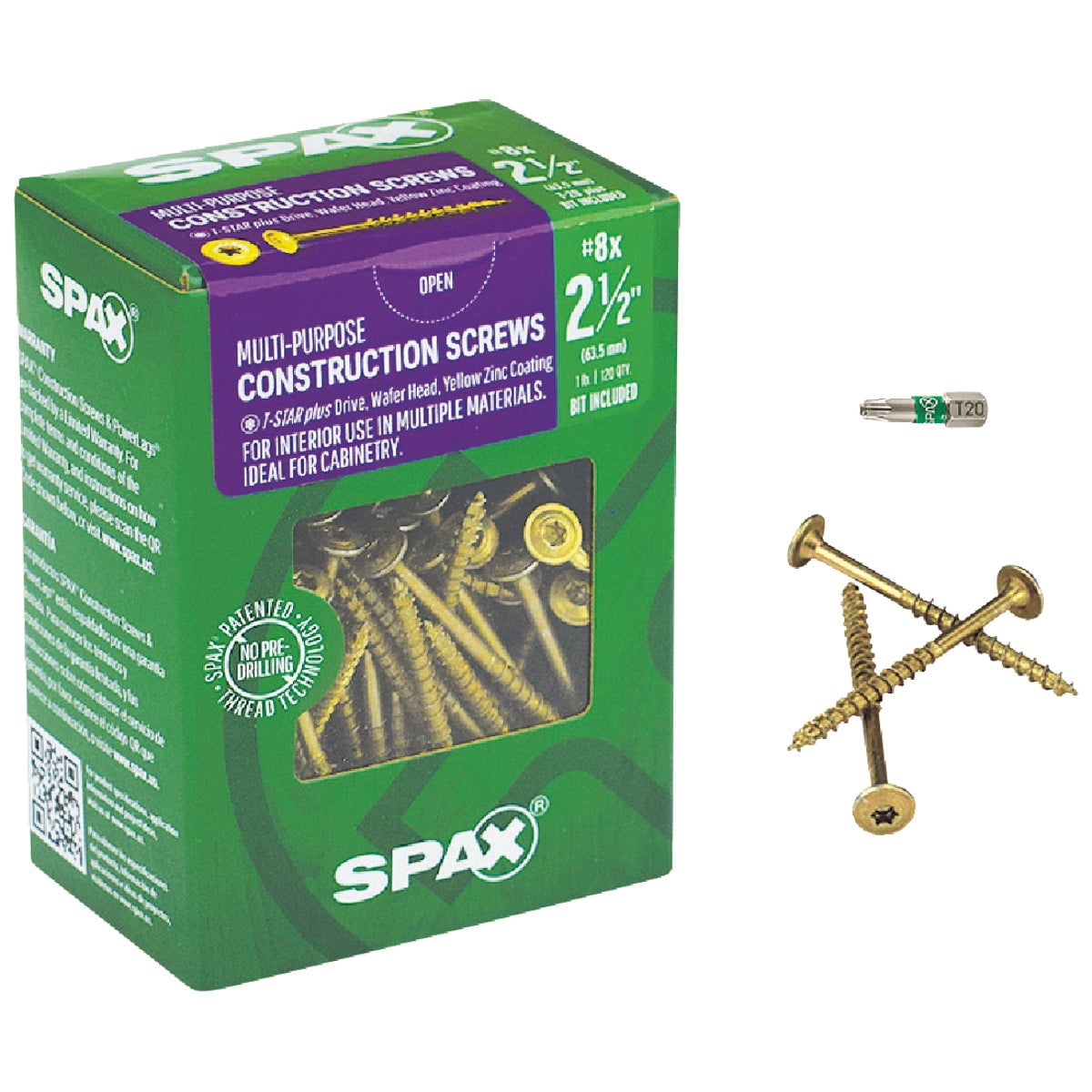 SPAX Interior Wood Screw Torx T-Star Plus - Wafer Head, Bit Included - 120 Pack, 2.5 In