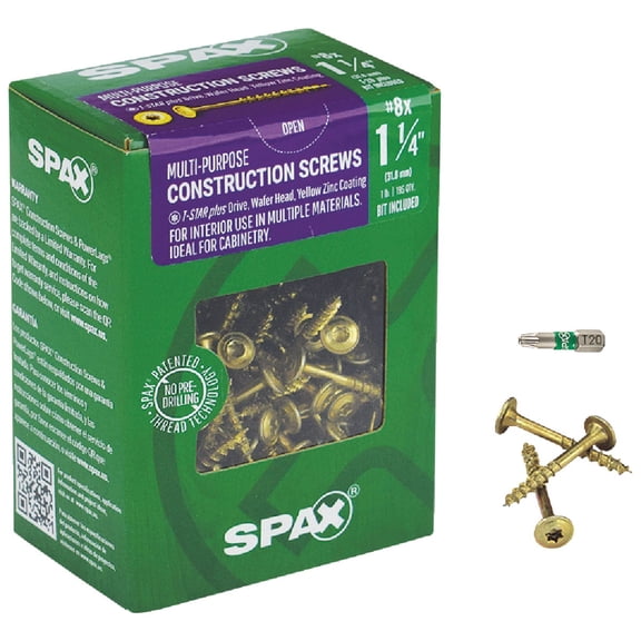 PrimeSource Interior Washer Head Multi-Material Construction Screw - Wood, 8x1-1/4, Yellow Construction & DIY Use, Standard Hardware Spec