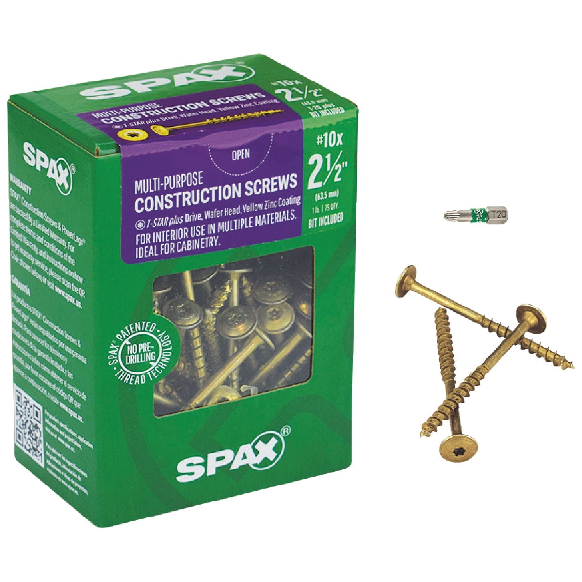 Spax 5040839 10 x 2.5 in. Multi-Material No. T-20 Plus Wafer Head Construction Screws, Yellow- 1 lbs - Pack of 75