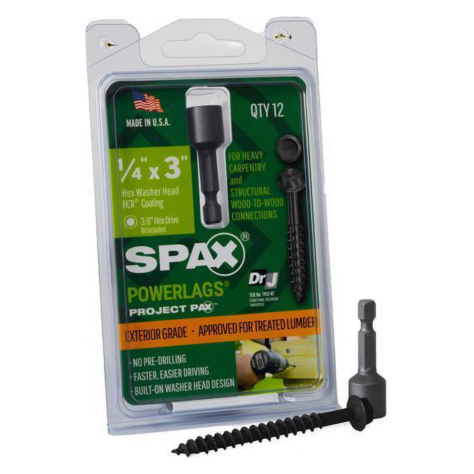 SPAX PowerLags 1/4 in. X 3 in. L Washer High Corrosion Resistant Carbon Steel Lag Screw 12 pk