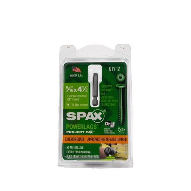 Spax 5042057 Power Lags 0.312 x 4.5 in. Washer High Corrosion Resistant Carbon Steel Lag Screw, Green - Pack of 12