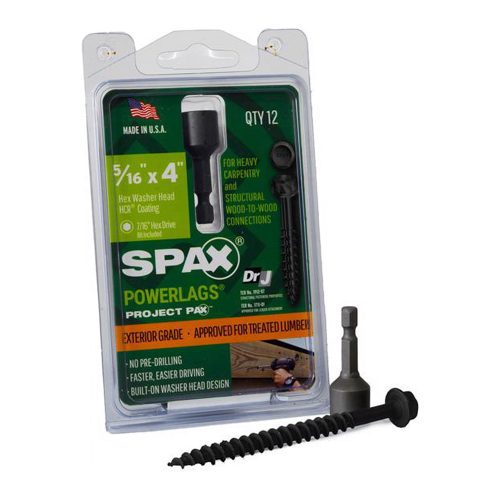 Spax 5042113 Power Lags 0.312 x 4 in. Washer High Corrosion Resistant Carbon Steel Lag Screw, Black - Pack of 12
