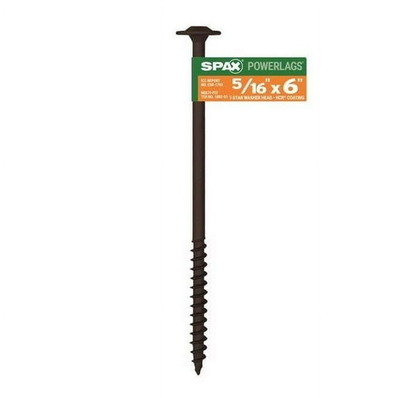 Spax 5041394 Power Lags 0.312 x 6 in. Washer High Corrosion Resistant Carbon Steel Lag Screw, Black - Pack of 25