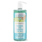 SpaScriptions Exfoliating Sea Salt Body Wash with Hyaluronic Acid - 32 fl oz Moisturizing Body Scrub for Soft Glowing Skin, Gentle Natural Daily Cleanser, PH Balanced, Scented, Paraben Free